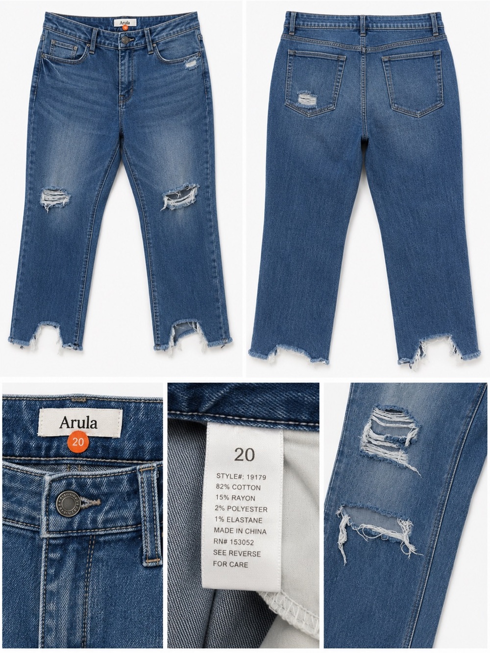 ARULA Blue Distressed Cropped Ankle Jeans